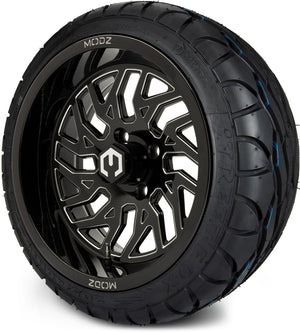 MODZ® 14" Carnage Glossy Black with Ball Mill Wheels & Street Tires Combo (MODZ Street Fox Radial 205/40-14)