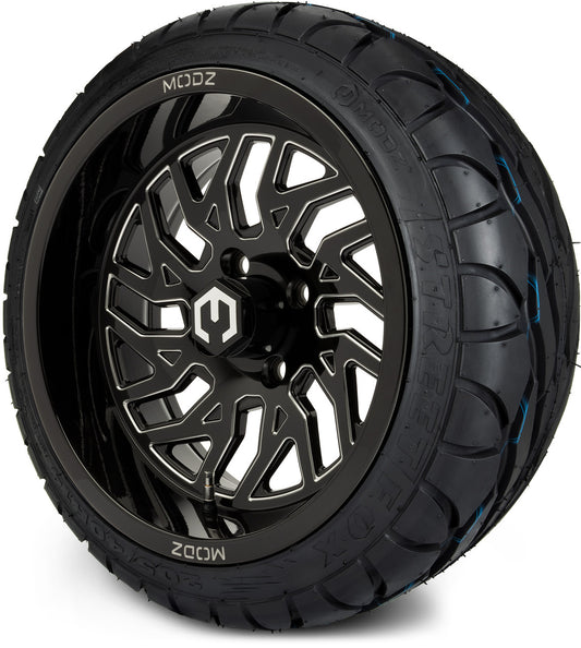 MODZ® 14" Carnage Glossy Black with Ball Mill Wheels & Street Tires Combo (MODZ Street Fox Radial 205/40-14)