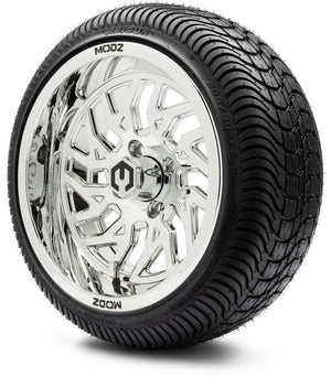 MODZ® 14" Carnage Chrome Wheels & Street Tires Combo (Arisun Cruze 205/30-14)