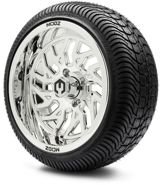 MODZ® 14" Carnage Chrome Wheels & Street Tires Combo (Arisun Cruze 205/30-14)