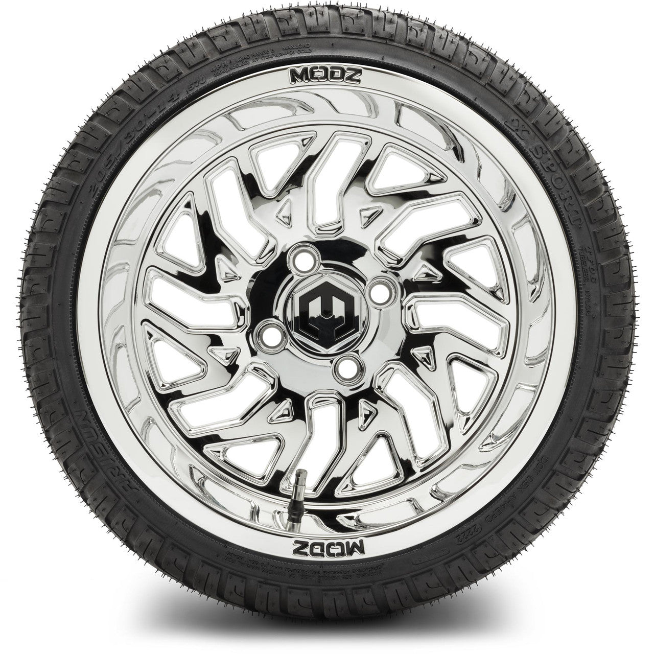 MODZ® 14" Carnage Chrome Wheels & Street Tires Combo (Odyssey Tesseract Steel Belted Radial 215/50-14)