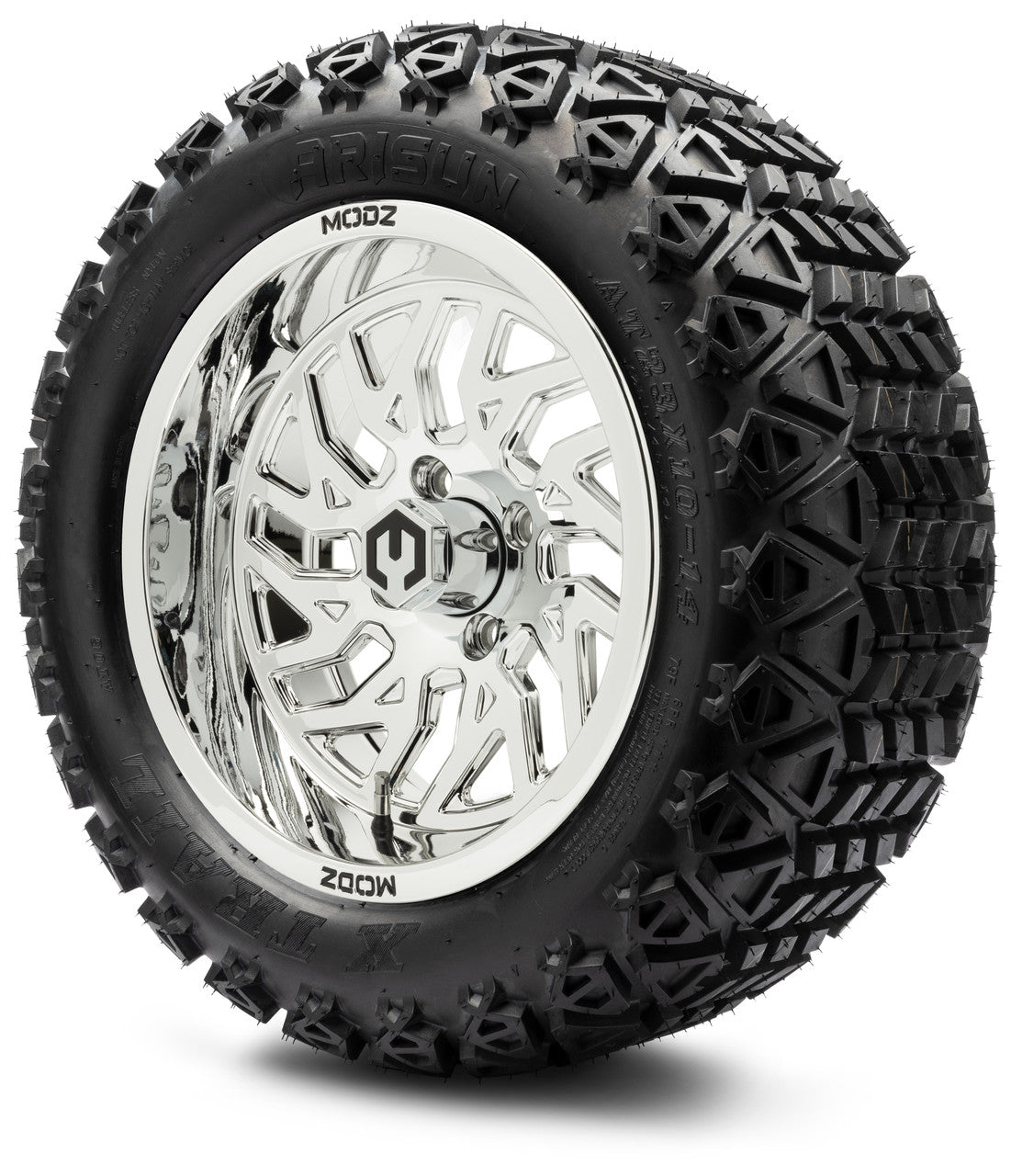 MODZ® 14" Carnage Chrome Wheels & Off-Road Tires Combo (Arisun X-Armory All-Terrain 23x10-14 Radial)