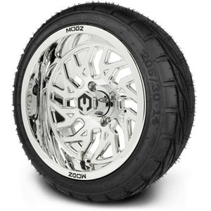 MODZ® 14" Carnage Chrome Wheels & Street Tires Combo (MODZ Guardian 205/30-14)