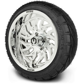 MODZ® 14" Carnage Chrome Wheels & Street Tires Combo (MODZ Guardian 205/30-14)