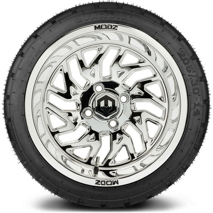 MODZ® 14" Carnage Chrome Wheels & Street Tires Combo (MODZ Street Fox Radial 205/40-14)