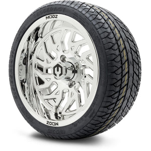 MODZ® 14" Carnage Chrome Wheels & Street Tires Combo (Odyssey Tesseract Steel Belted Radial 215/35-14)