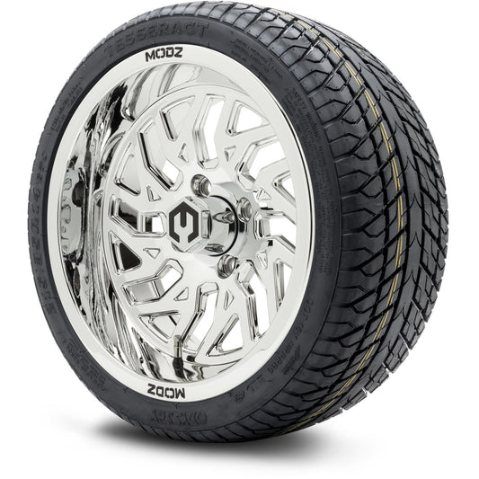 MODZ® 14" Carnage Chrome Wheels & Street Tires Combo (Odyssey Tesseract Steel Belted Radial 215/35-14)