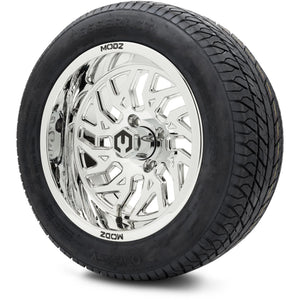 MODZ® 14" Carnage Chrome Wheels & Street Tires Combo (Odyssey Tesseract Steel Belted Radial 215/50-14)