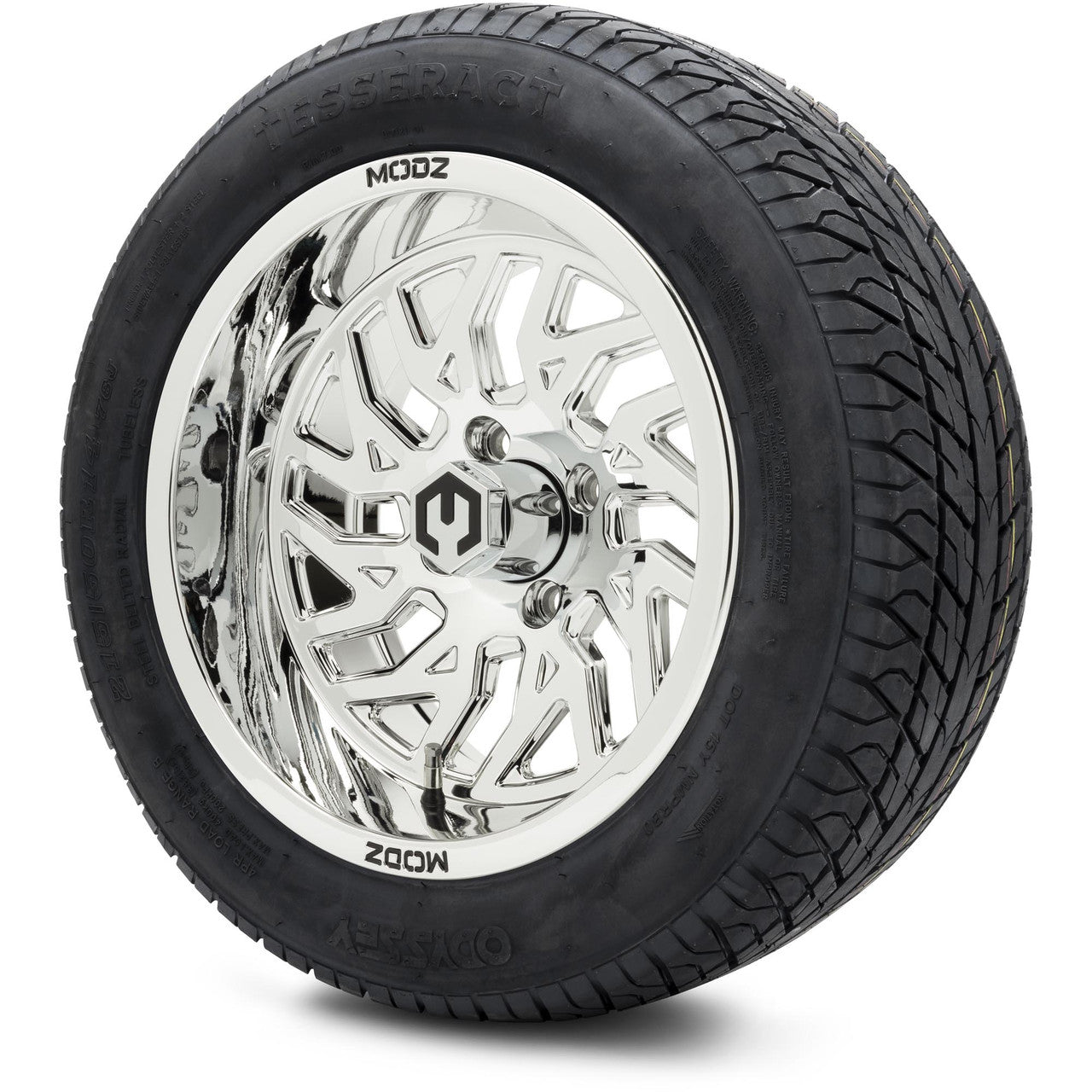 MODZ® 14" Carnage Chrome Wheels & Street Tires Combo (Odyssey Tesseract Steel Belted Radial 215/35-14)