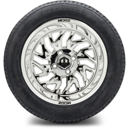 MODZ® 14" Carnage Chrome Wheels & Street Tires Combo (Odyssey Tesseract Steel Belted Radial 215/35-14)