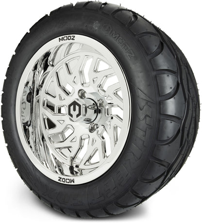 MODZ® 14" Carnage Chrome Wheels & Street Tires Combo (Arisun Cruze 205/30-14)