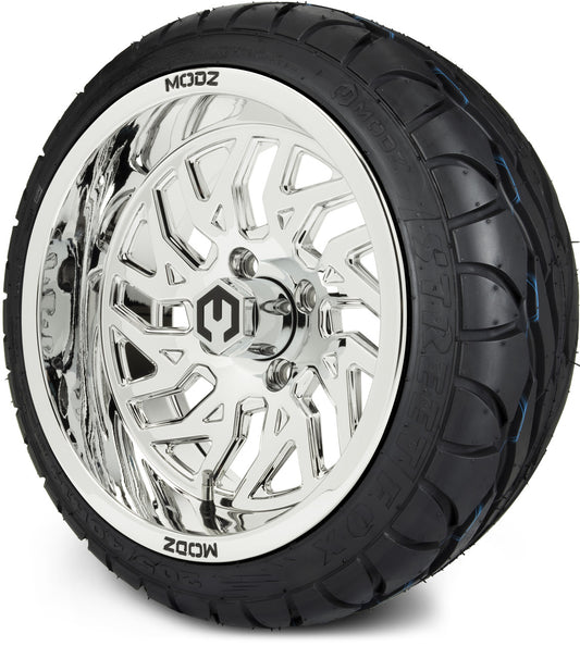 MODZ® 14" Carnage Chrome Wheels & Street Tires Combo (MODZ Street Fox Radial 205/40-14)