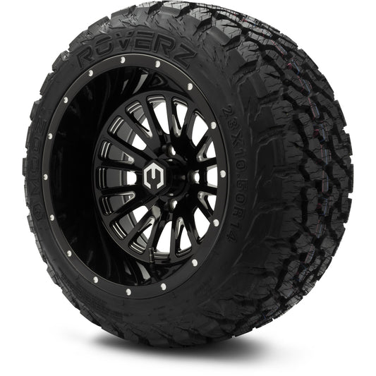 MODZ® 14" Assassin Glossy Black with Ball Mill Wheels & Off-Road Tires Combo (MODZ Roverz 23x10.50-14)