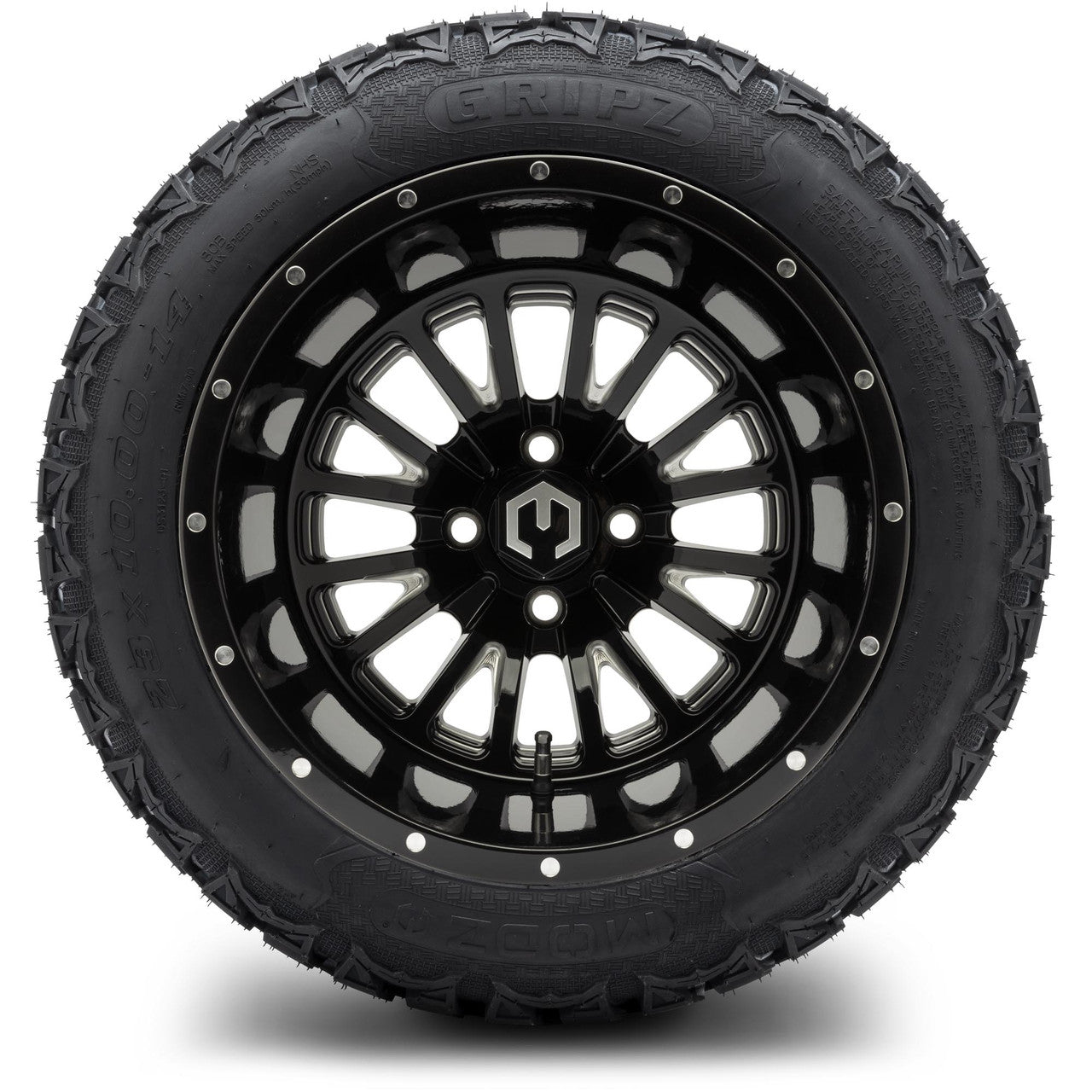 MODZ® 14" Assassin Glossy Black with Ball Mill Wheels & Off-Road Tires Combo (MODZ Roverz 23x10.50-14)