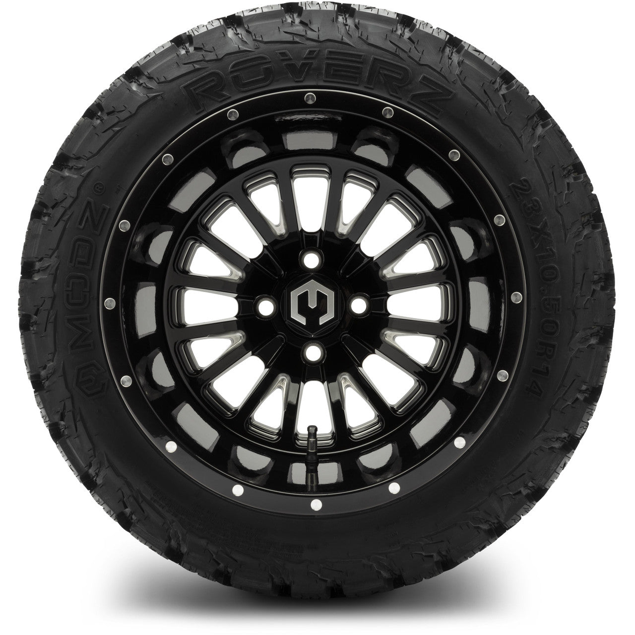 MODZ® 14" Assassin Glossy Black with Ball Mill Wheels & Off-Road Tires Combo (Arisun X-Armory Steel Belted Radial 23x10-R14)