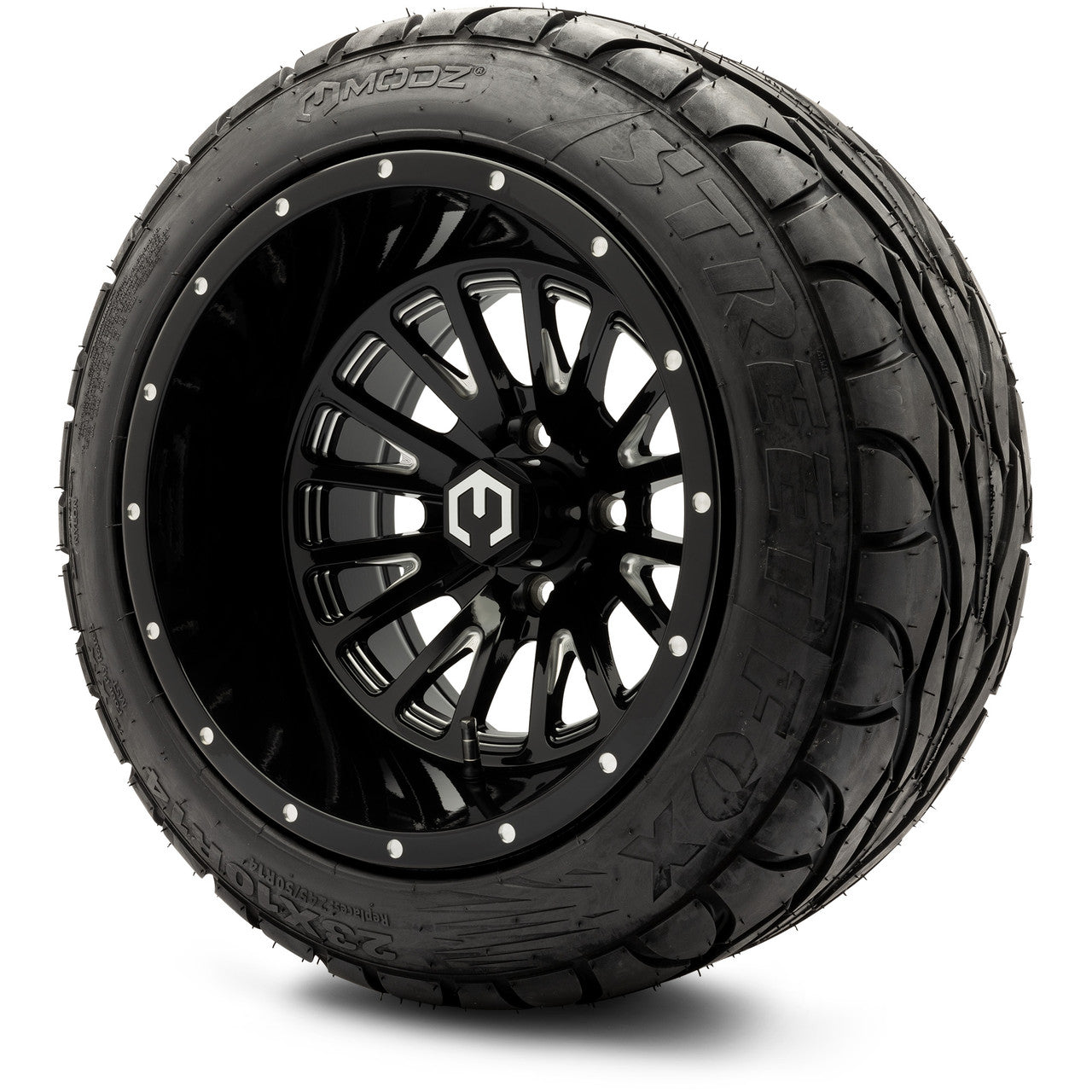MODZ® 14" Assassin Glossy Black with Ball Mill Wheels & Street Tires Combo (MODZ Street Fox Radial 23x10-14)