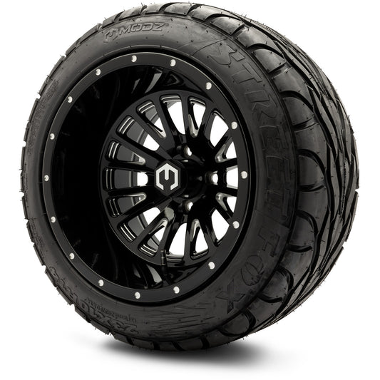 MODZ® 14" Assassin Glossy Black with Ball Mill Wheels & Street Tires Combo (MODZ Street Fox Radial 23x10-14)