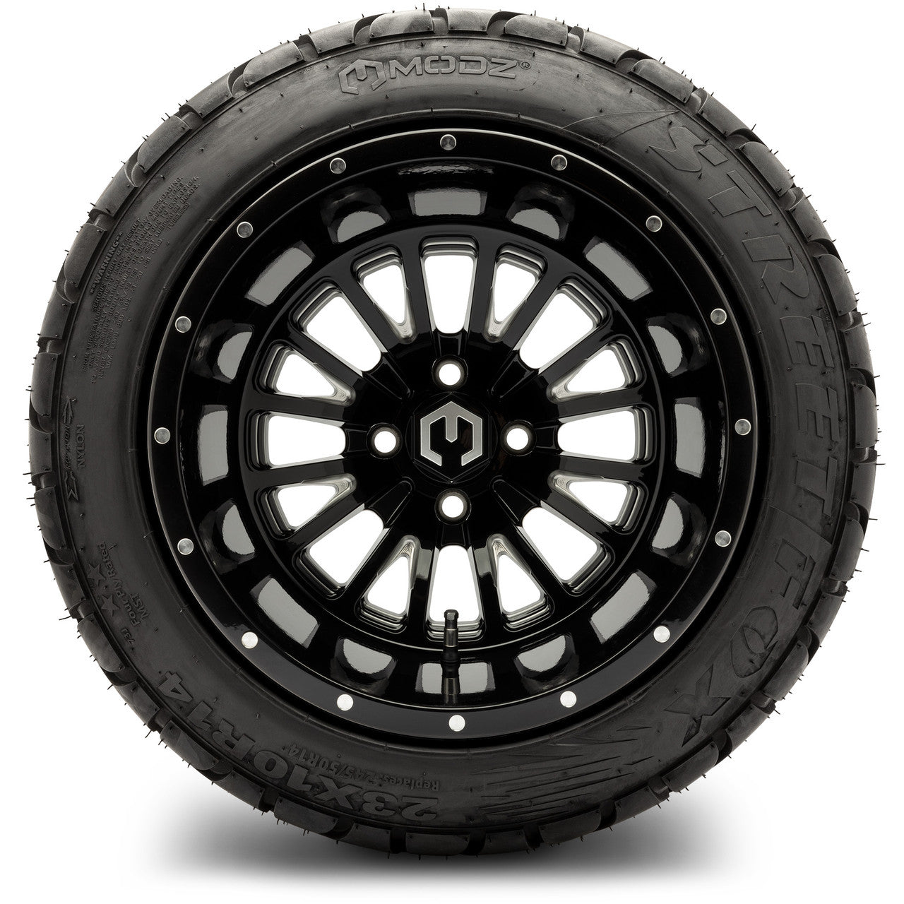 MODZ® 14" Assassin Glossy Black with Ball Mill Wheels & Street Tires Combo (MODZ Street Fox Radial 23x10-14)