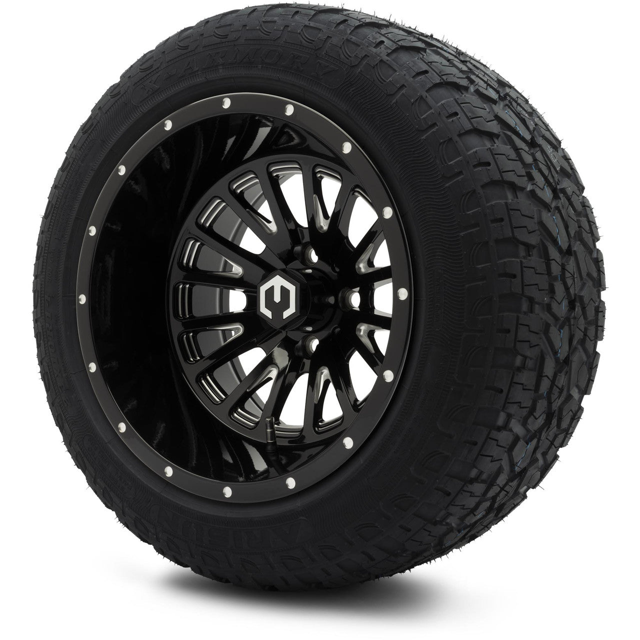 MODZ® 14" Assassin Glossy Black with Ball Mill Wheels & Off-Road Tires Combo (MODZ Roverz 23x10.50-14)