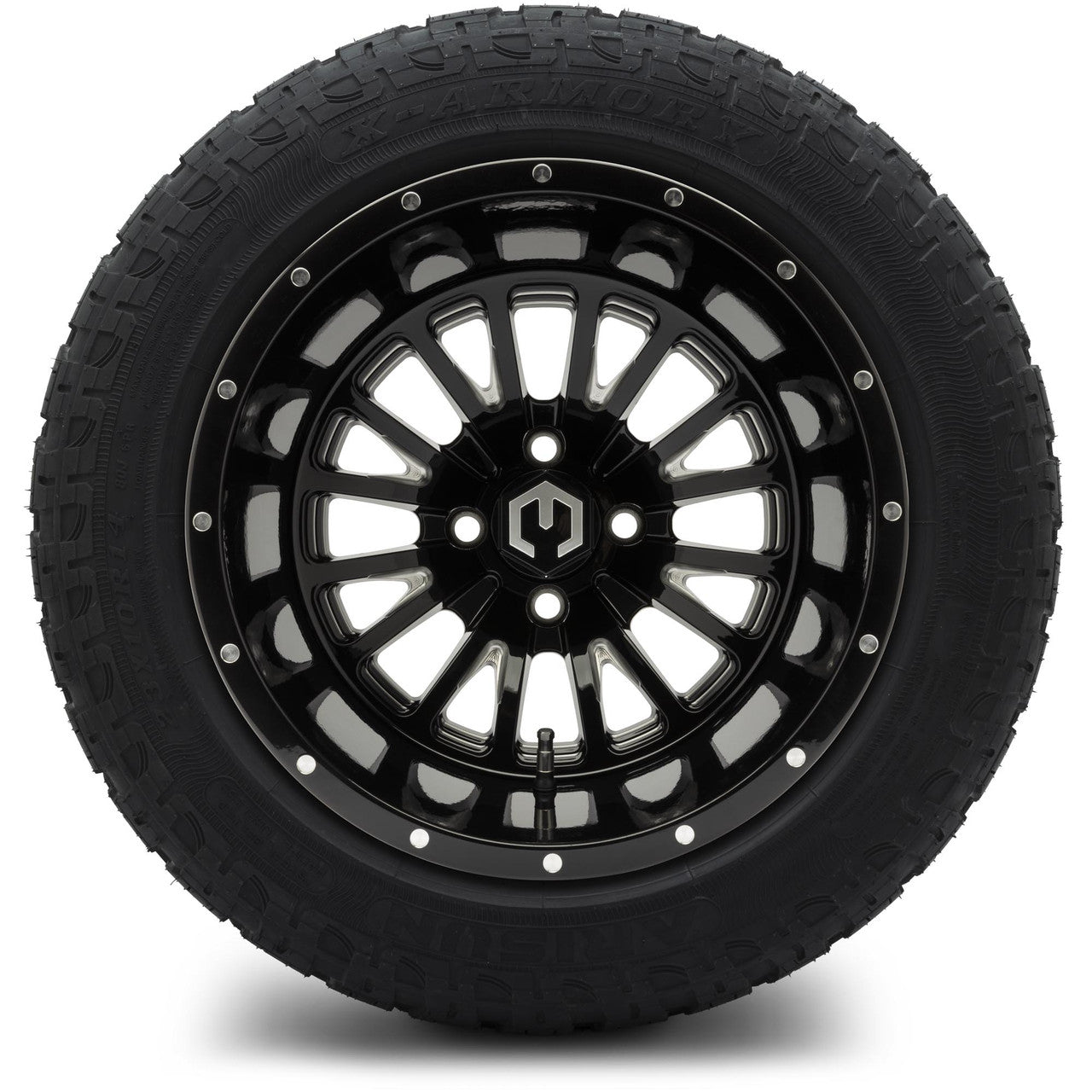 MODZ® 14" Assassin Glossy Black with Ball Mill Wheels & Off-Road Tires Combo (Arisun X-Armory Steel Belted Radial 23x10-R14)