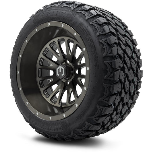 MODZ® 14" Mayhem Brushed Gunmetal with Ball Mill Wheels & Off-Road Tires Combo (MODZ Gripz 23x10-14)