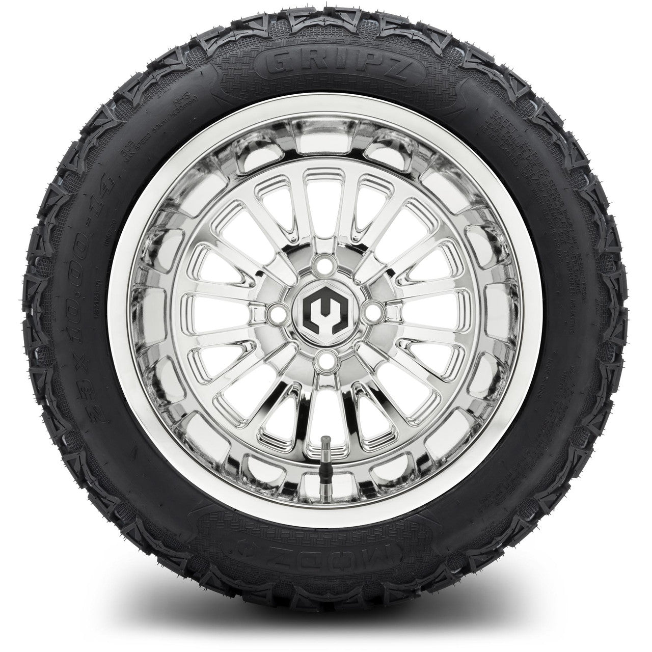 MODZ® 14" Assassin Chrome Wheels & Off-Road Tires Combo (Arisun X-Armory Steel Belted Radial 23x10-R14)
