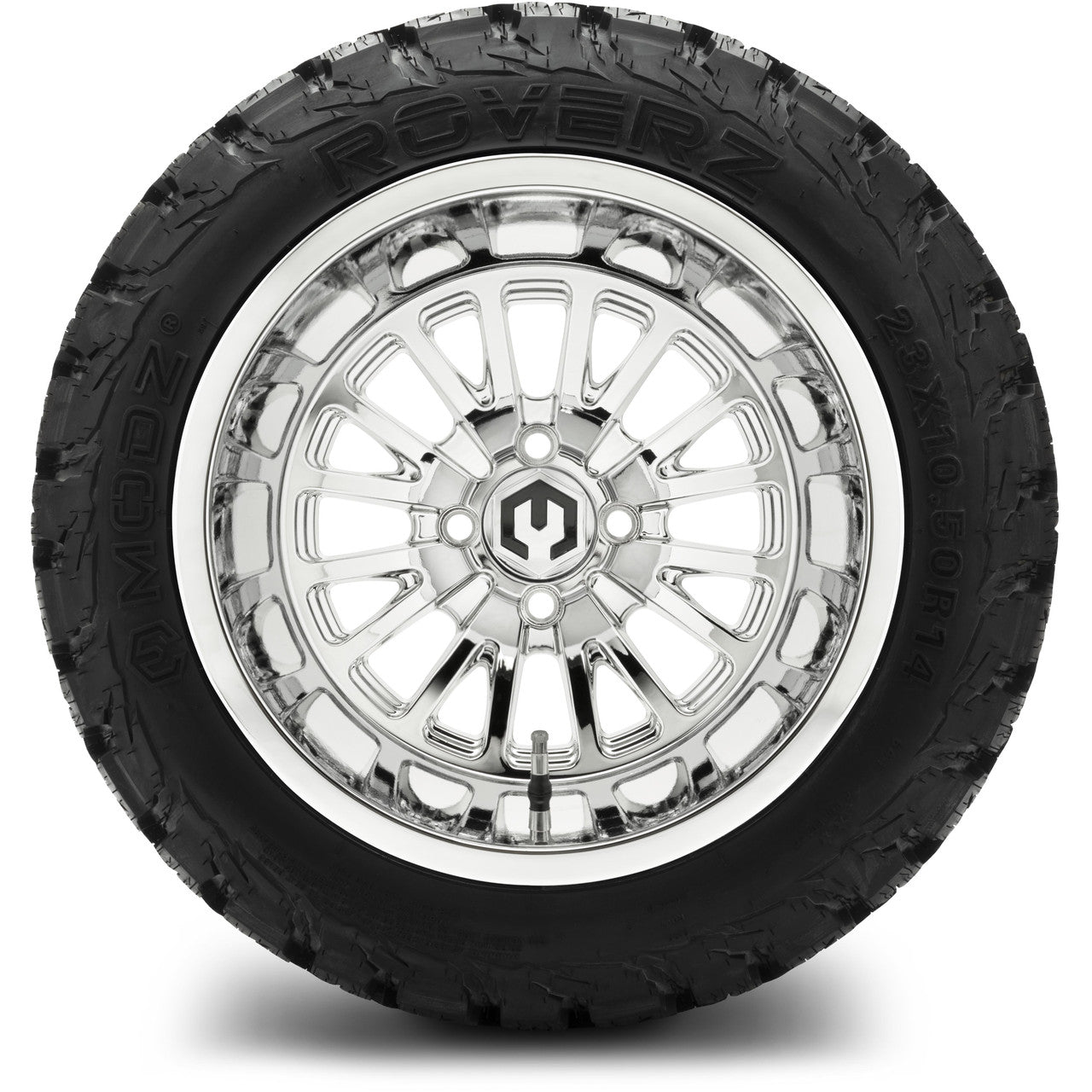 MODZ® 14" Assassin Chrome Wheels & Off-Road Tires Combo (Arisun X-Armory Steel Belted Radial 23x10-R14)