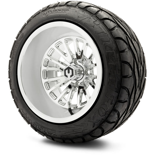 MODZ® 14" Assassin Chrome  Wheels & Street Tires Combo (MODZ Street Fox Radial 23x10-14)