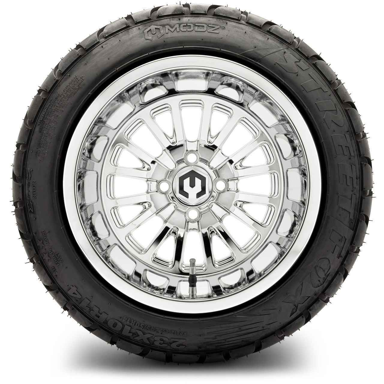 MODZ® 14" Assassin Chrome  Wheels & Street Tires Combo (MODZ Street Fox Radial 23x10-14)