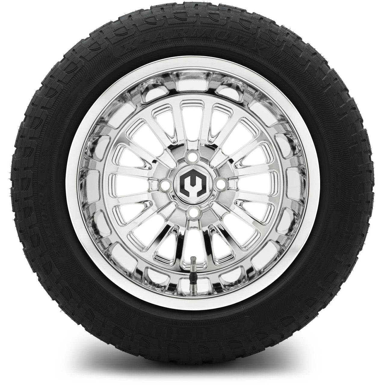 MODZ® 14" Assassin Chrome Wheels & Off-Road Tires Combo (Arisun X-Armory Steel Belted Radial 23x10-R14)