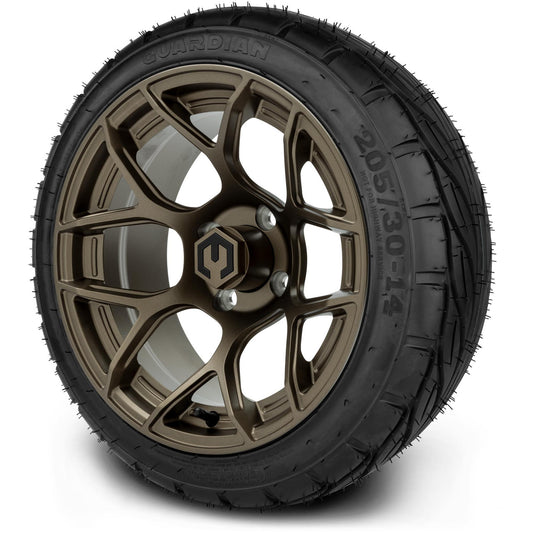 MODZ® 14" Renegade Matte Bronze Wheels & Street Tires Combo (MODZ Guardian 205/30-14)