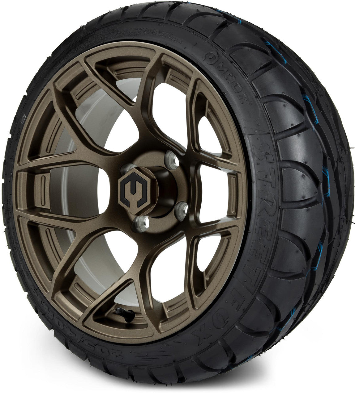 MODZ® 14" Renegade Matte Bronze Wheels & Street Tires Combo (Odyssey Tesseract Steel Belted Radial 215/35-14)