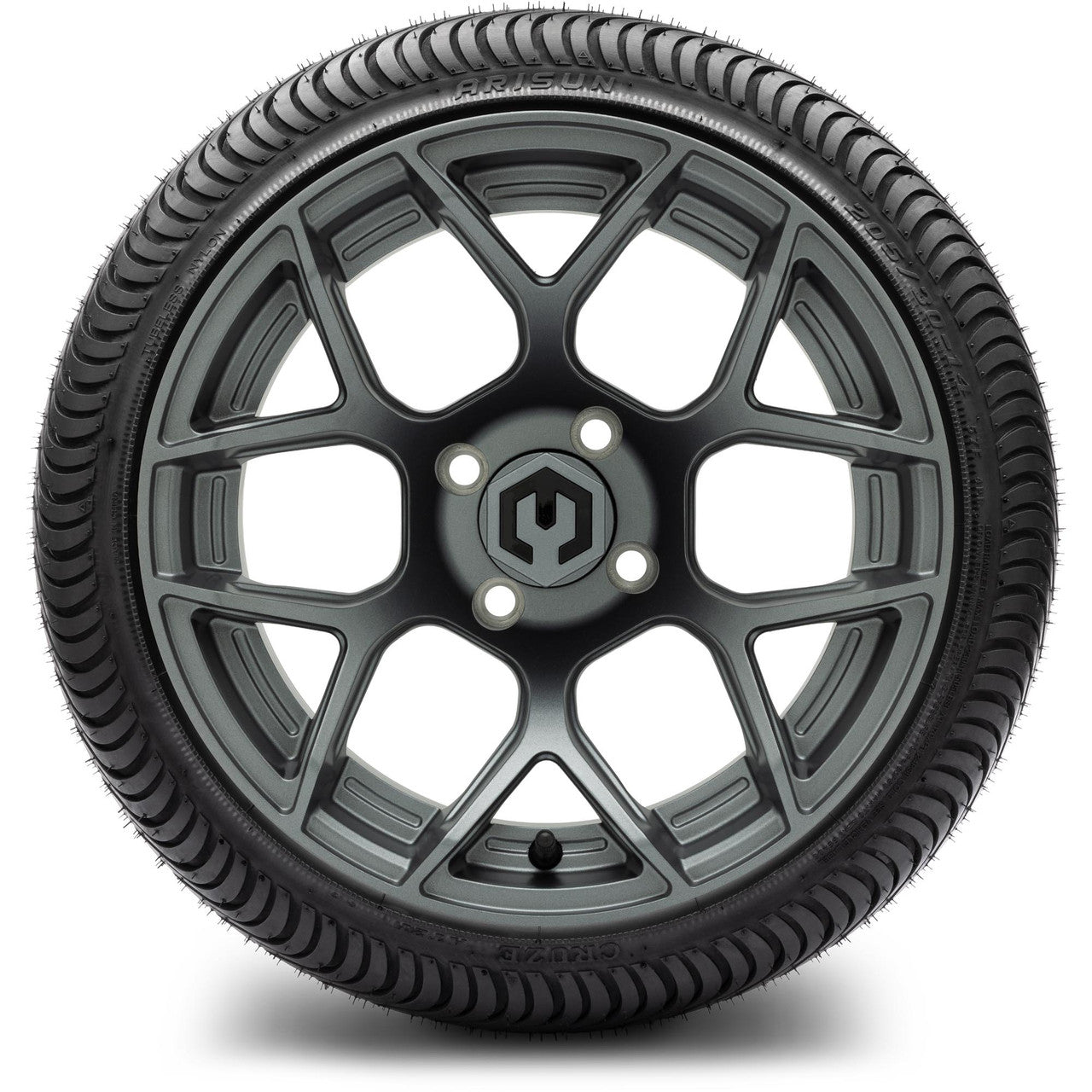 MODZ® 14" Renegade Gunmetal Wheels & Street Tires Combo (Odyssey Tesseract Steel Belted Radial 215/35-14)