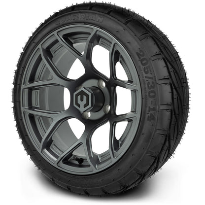 MODZ® 14" Renegade Gunmetal Wheels & Street Tires Combo (Odyssey Tesseract Steel Belted Radial 215/35-14)