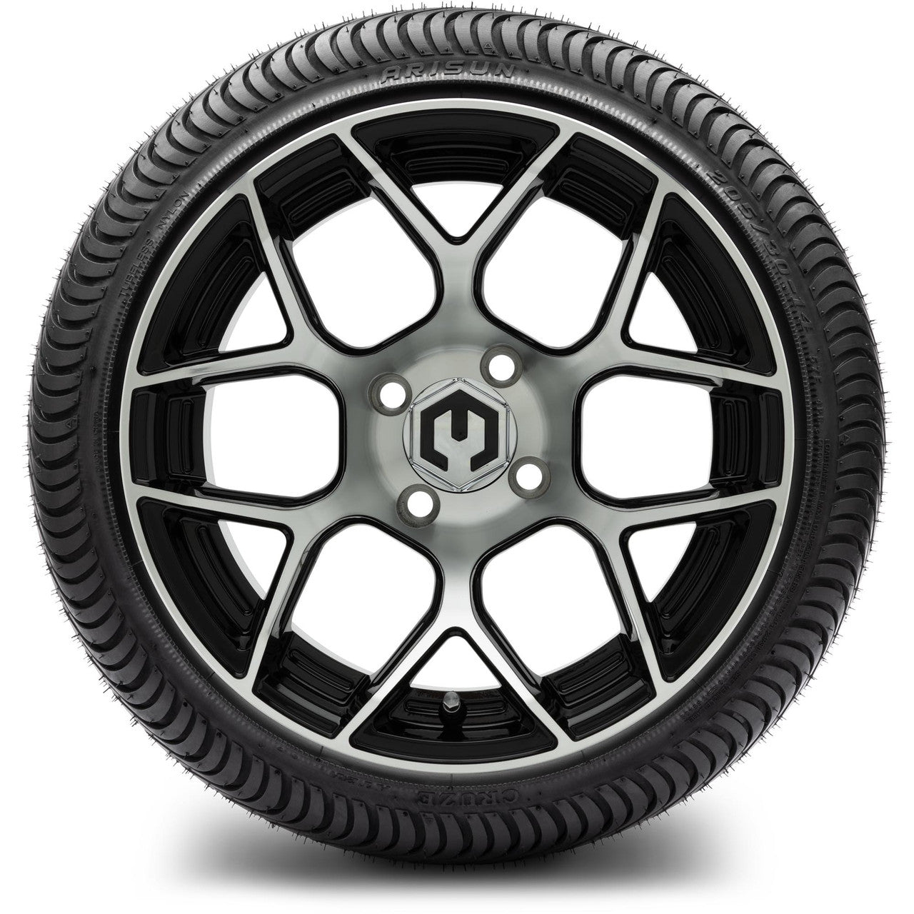 MODZ® 14" Renegade Machined Black Wheels & Street Tires Combo (Arisun Cruze 205/30-14)