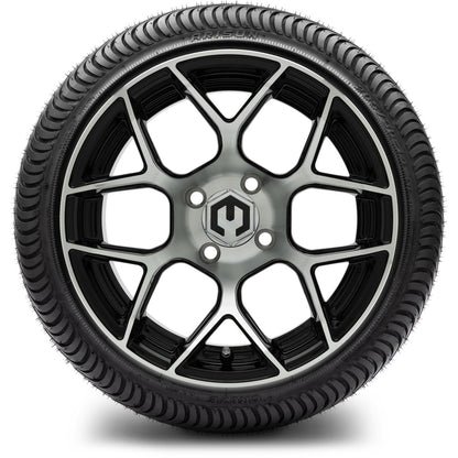 MODZ® 14" Renegade Machined Black Wheels & Street Tires Combo (Odyssey Tesseract Steel Belted Radial 215/35-14)