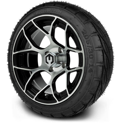 MODZ® 14" Renegade Machined Black Wheels & Street Tires Combo (MODZ Street Fox Radial 205/40-14)