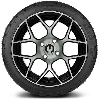 MODZ® 14" Renegade Machined Black Wheels & Street Tires Combo (MODZ Street Fox Radial 205/40-14)