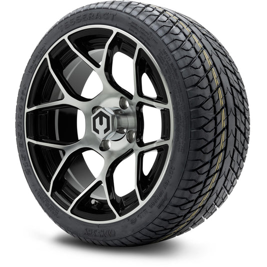 MODZ® 14" Renegade Machined Black Wheels & Street Tires Combo (Odyssey Tesseract Steel Belted Radial 215/35-14)