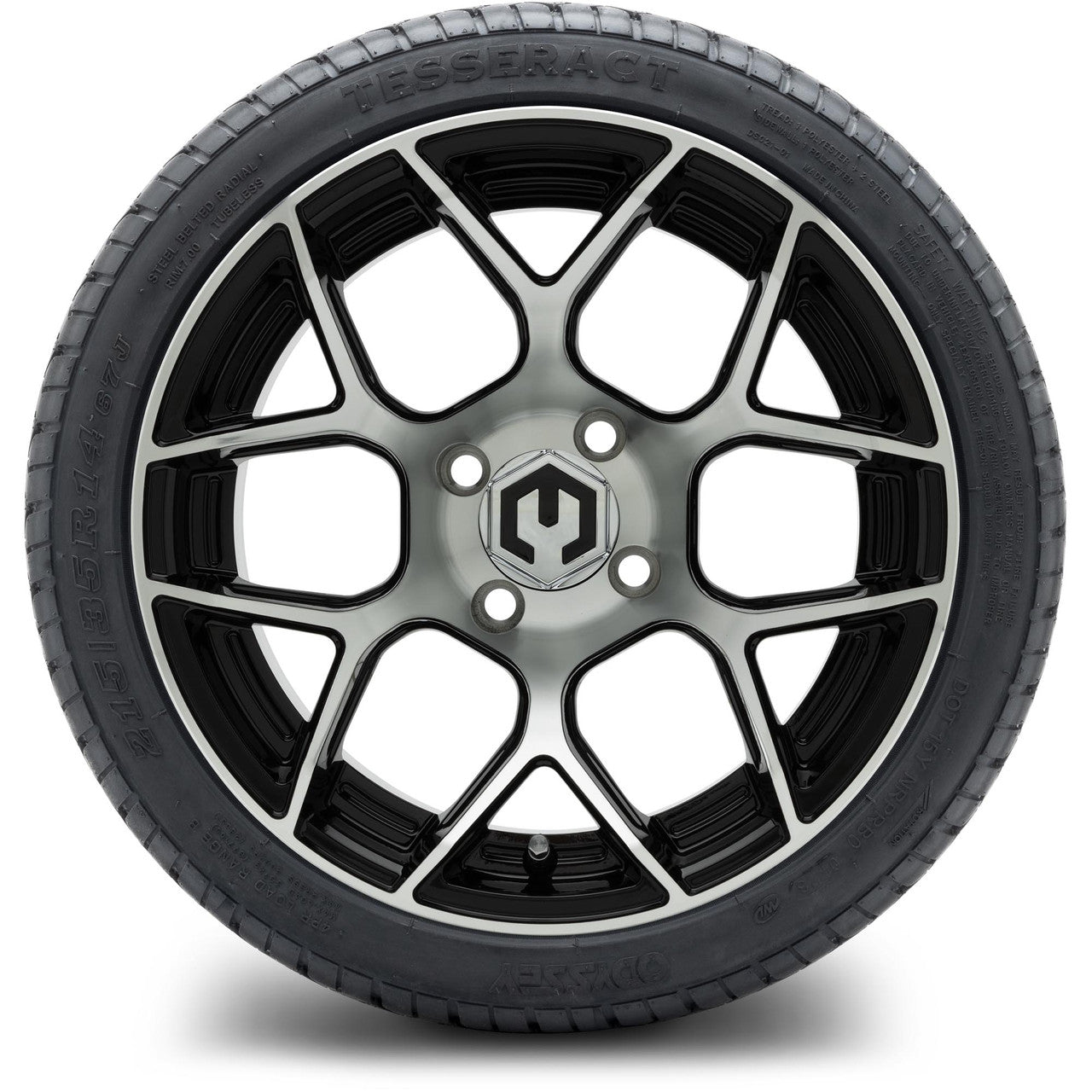 MODZ® 14" Renegade Machined Black Wheels & Street Tires Combo (Odyssey Tesseract Steel Belted Radial 215/35-14)