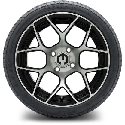 MODZ® 14" Renegade Machined Black Wheels & Street Tires Combo (Odyssey Tesseract Steel Belted Radial 215/35-14)