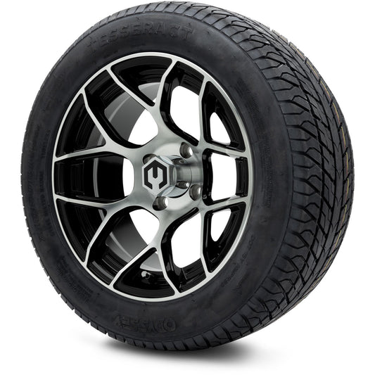 MODZ® 14" Renegade Machined Black Wheels & Street Tires Combo (Odyssey Tesseract Steel Belted Radial 215/50-14)
