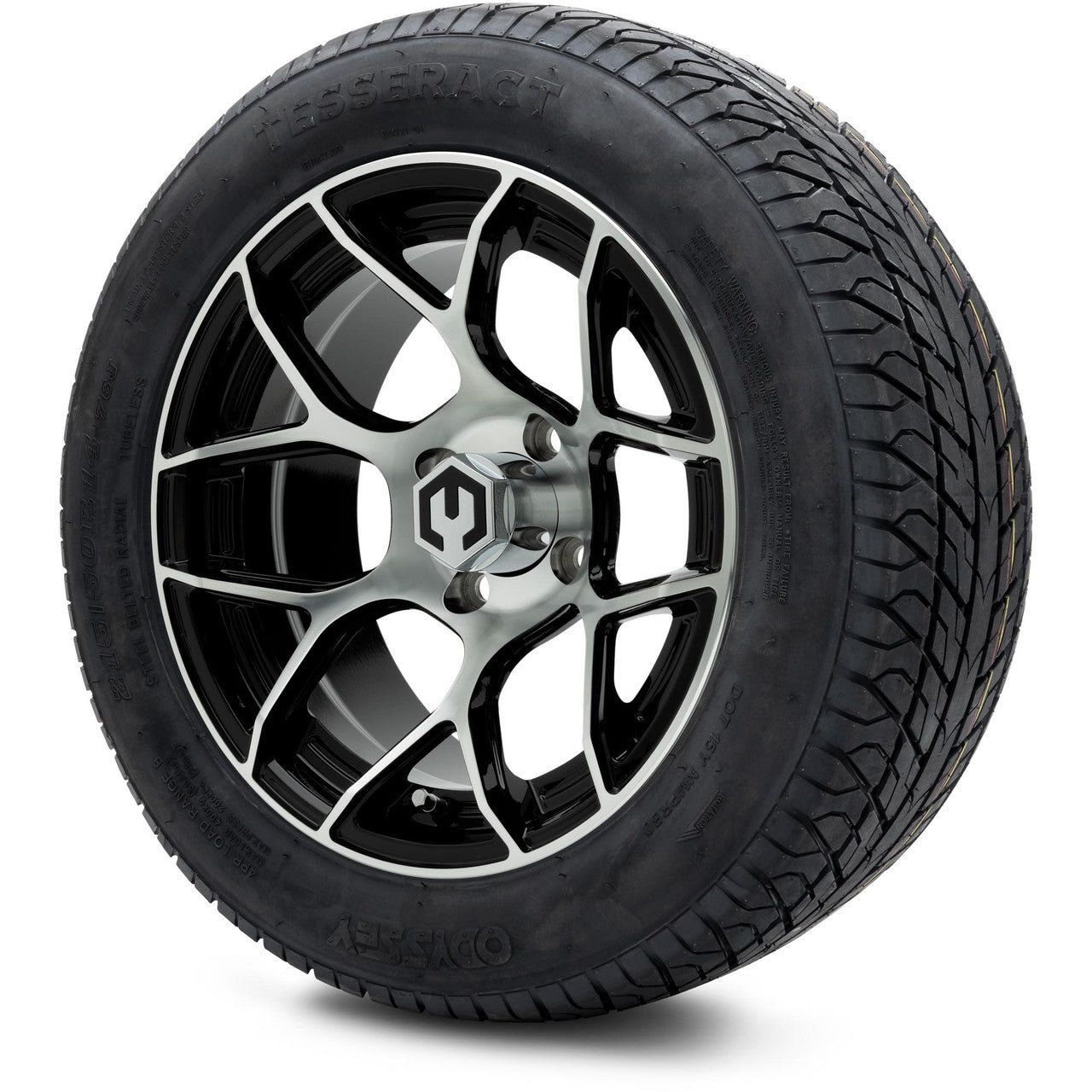 MODZ® 14" Renegade Machined Black Wheels & Street Tires Combo (Odyssey Tesseract Steel Belted Radial 215/35-14)