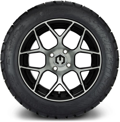 MODZ® 14" Renegade Machined Black Wheels & Street Tires Combo (Arisun Cruze 205/30-14)