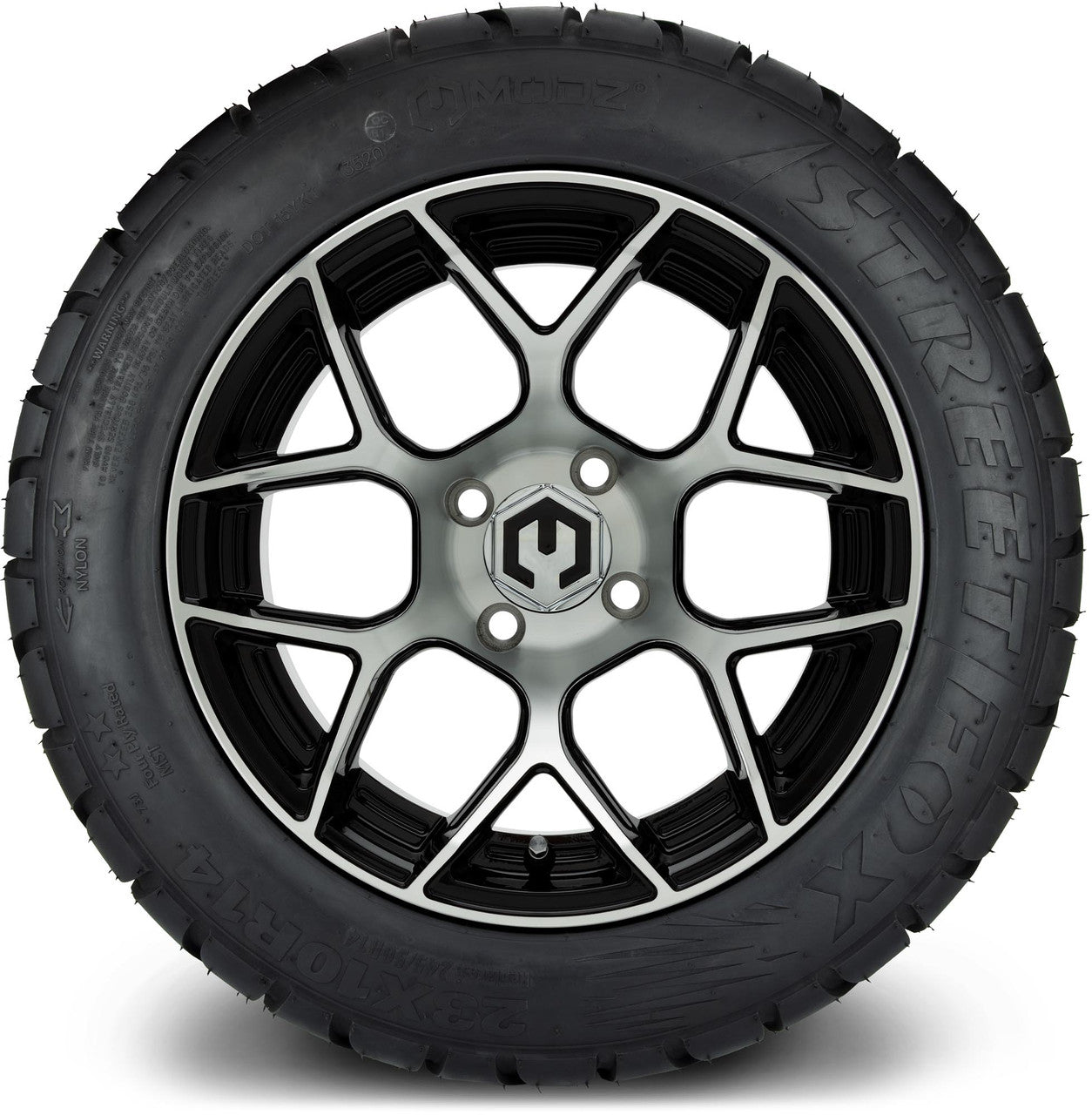 MODZ® 14" Renegade Machined Black Wheels & Street Tires Combo (MODZ Street Fox Radial 205/40-14)