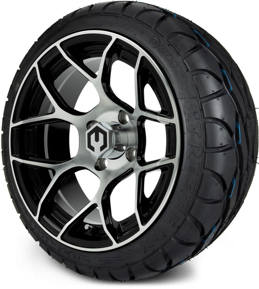 MODZ® 14" Renegade Machined Black Wheels & Street Tires Combo (MODZ Street Fox Radial 205/40-14)