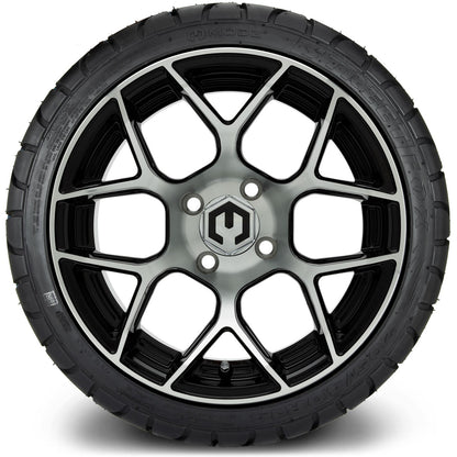 MODZ® 14" Renegade Machined Black Wheels & Street Tires Combo (Odyssey Tesseract Steel Belted Radial 215/35-14)