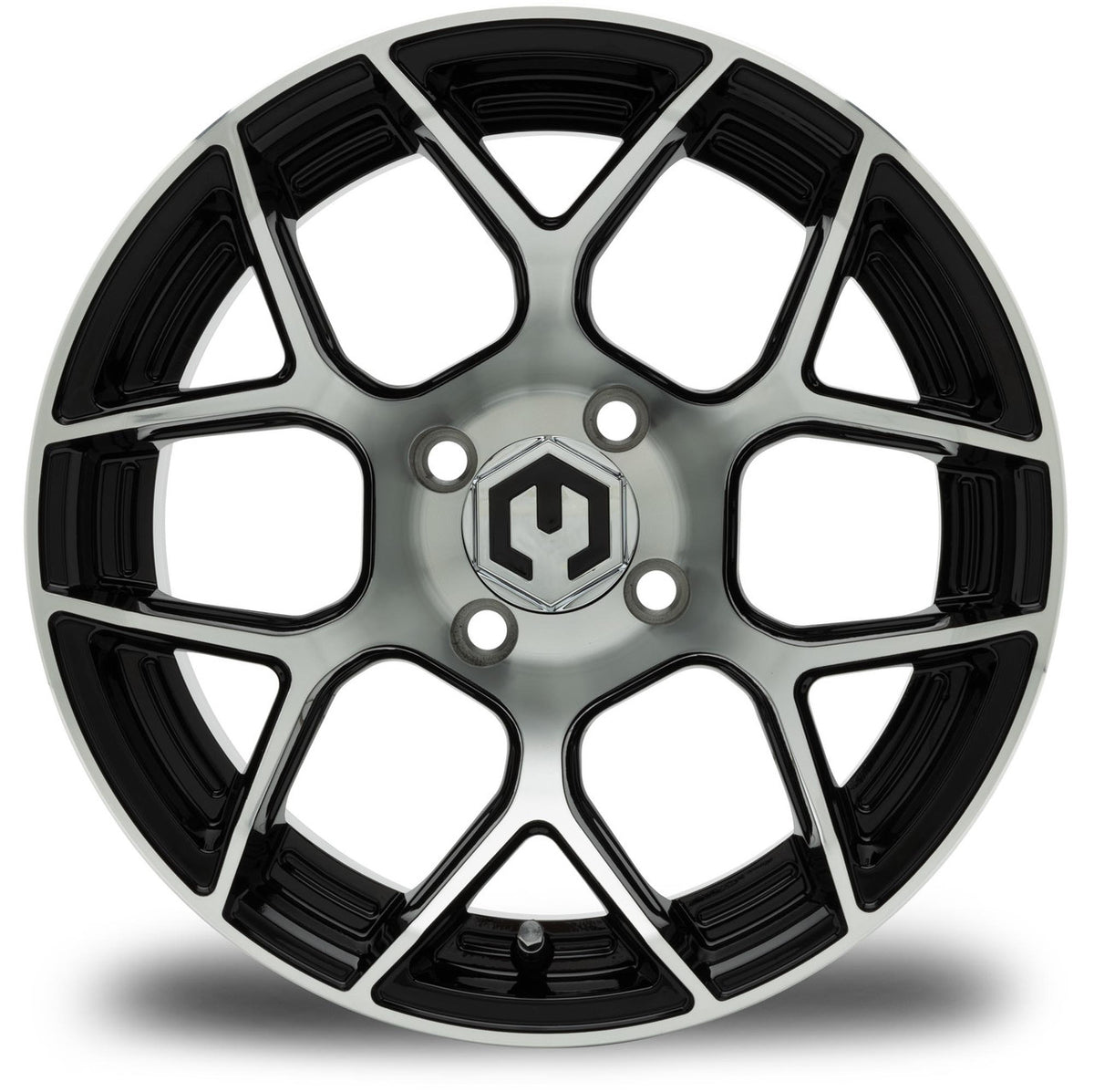 MODZ® 14" Renegade Machined Black Wheels & Street Tires Combo (Odyssey Tesseract Steel Belted Radial 215/35-14)