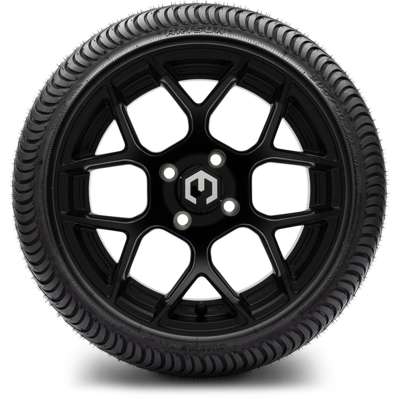 MODZ® 14" Renegade Matte Black Wheels & Street Tires Combo (Odyssey Tesseract Steel Belted Radial 215/35-14)