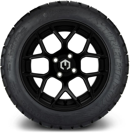 MODZ® 14" Renegade Matte Black Wheels & Street Tires Combo (Odyssey Tesseract Steel Belted Radial 215/50-14)